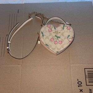 Coach Heart-Shaped Bag with Cherry Print - Cream and Pink
